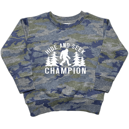 Hide and Seek Sasquatch Toddler Crew Neck Sweatshirt - Muddy Boots Clothing - Crew Neck Sweatshirt