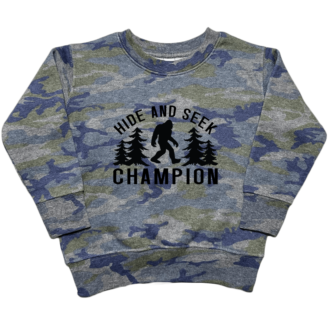 Hide and Seek Sasquatch Toddler Crew Neck Sweatshirt - Muddy Boots Clothing - Crew Neck Sweatshirt