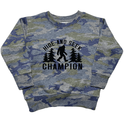 Hide and Seek Sasquatch Toddler Crew Neck Sweatshirt - Muddy Boots Clothing - Crew Neck Sweatshirt