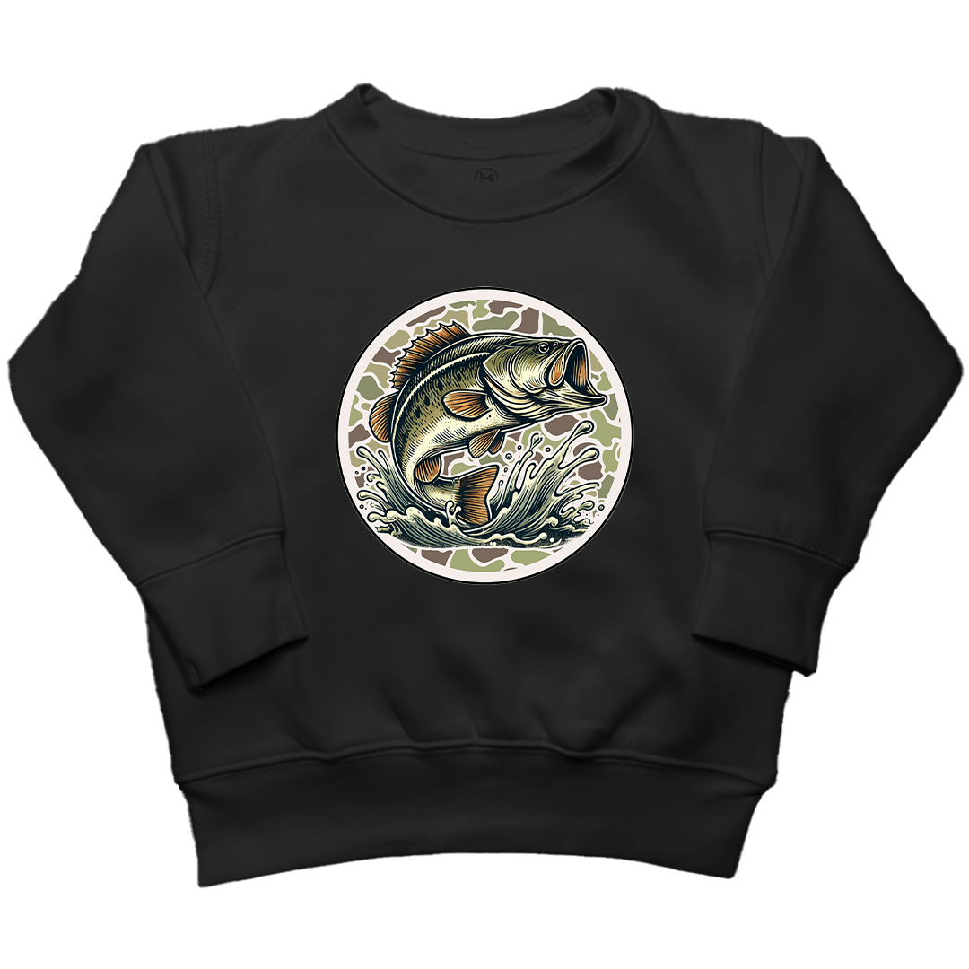 Jumping Bass Kids Crew Neck Sweatshirt - Muddy Boots Clothing - Crew Neck Sweatshirt