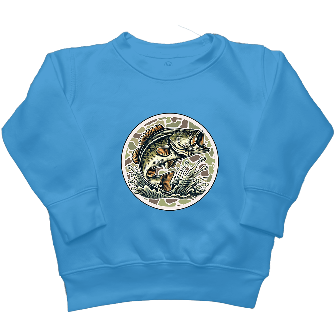 Jumping Bass Kids Crew Neck Sweatshirt - Muddy Boots Clothing - Crew Neck Sweatshirt