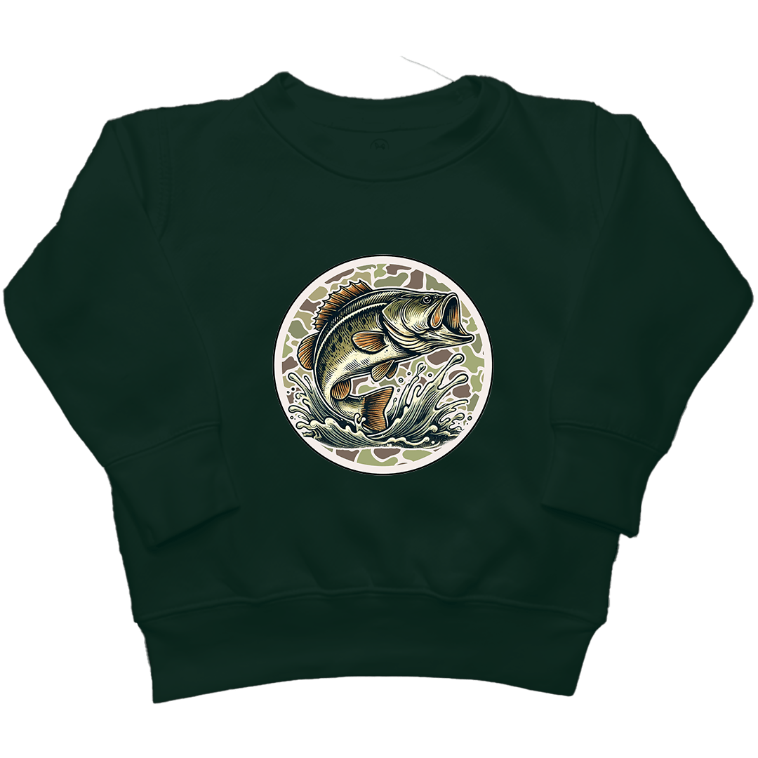 Jumping Bass Kids Crew Neck Sweatshirt - Muddy Boots Clothing - Crew Neck Sweatshirt