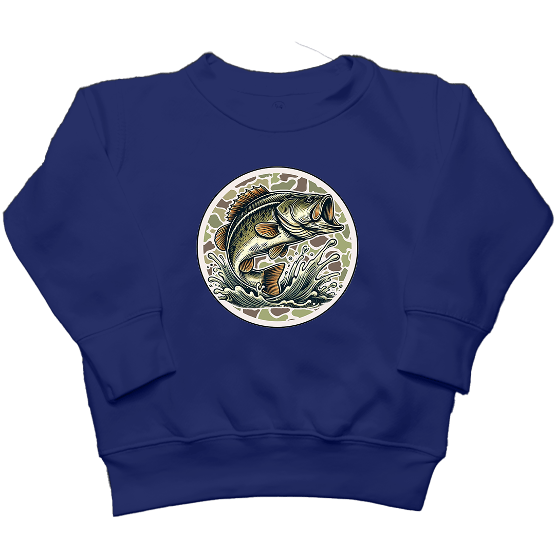 Jumping Bass Toddler Crew Neck Sweatshirt - Muddy Boots Clothing - Crew Neck Sweatshirt