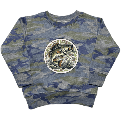 Jumping Bass Toddler Crew Neck Sweatshirt - Muddy Boots Clothing - Crew Neck Sweatshirt