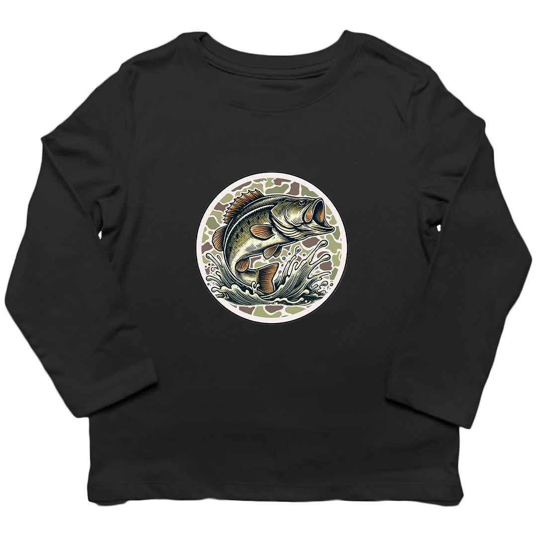 Jumping Bass Toddler Long Sleeve Tee - Muddy Boots Clothing - Long Sleeve Tee