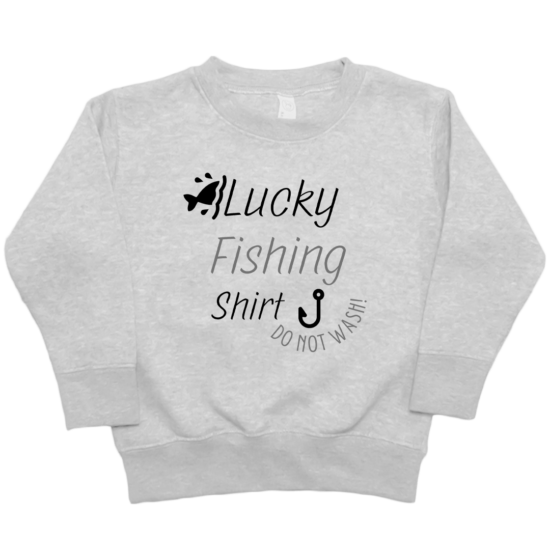 Lucky Fishing Shirt Kids Crew Neck Sweatshirt - Muddy Boots Clothing - Crew Neck Sweatshirt