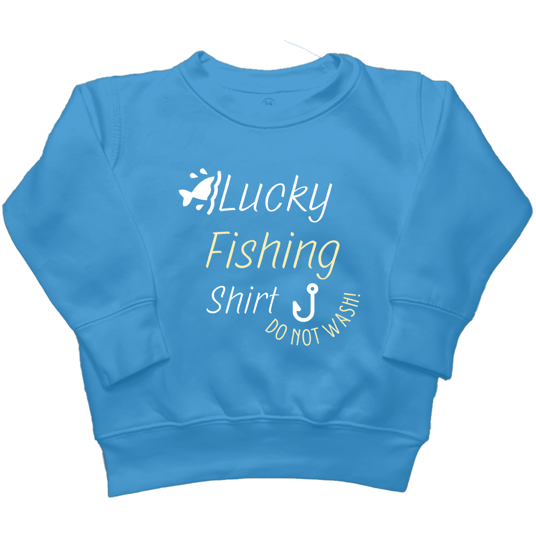 Lucky Fishing Shirt Kids Crew Neck Sweatshirt - Muddy Boots Clothing - Crew Neck Sweatshirt