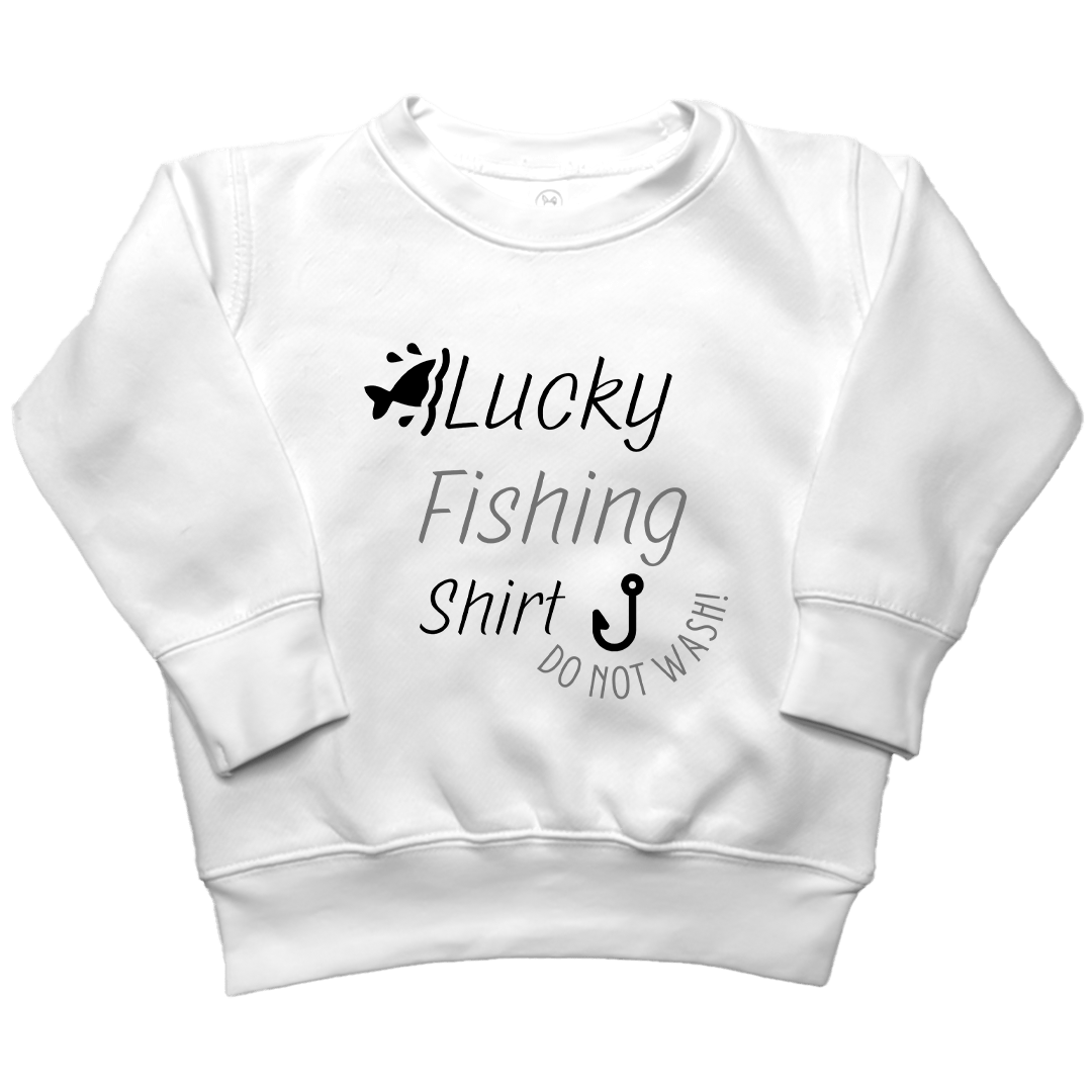 Lucky Fishing Shirt Kids Crew Neck Sweatshirt - Muddy Boots Clothing - Crew Neck Sweatshirt