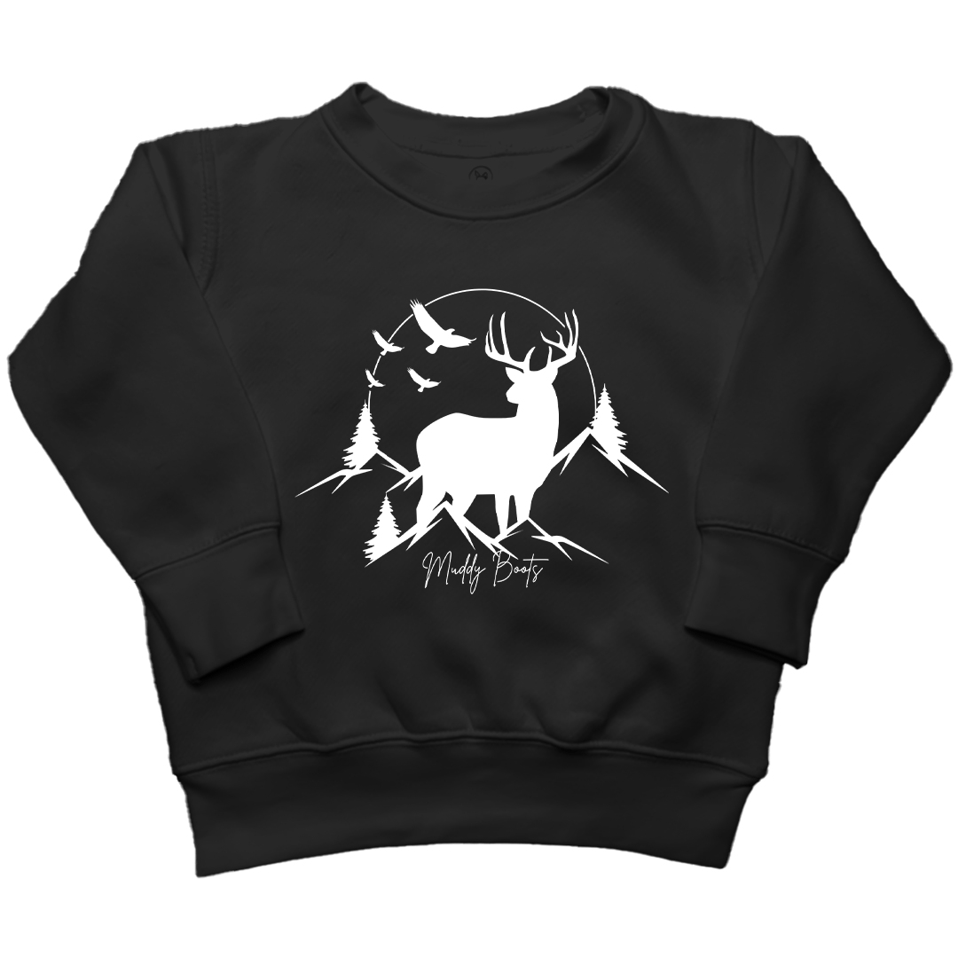 Mountain Deer Toddler Crew Neck Sweatshirt - Muddy Boots Clothing - Crew Neck Sweatshirt