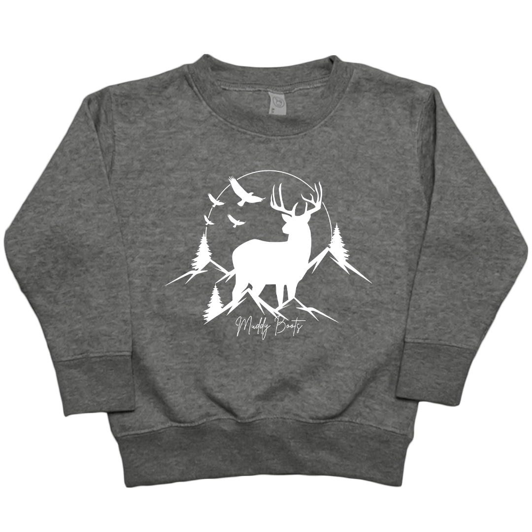 Mountain Deer Toddler Crew Neck Sweatshirt - Muddy Boots Clothing - Crew Neck Sweatshirt
