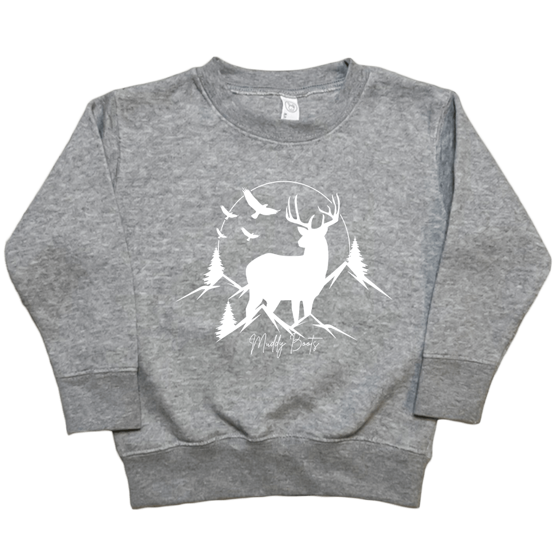 Mountain Deer Toddler Crew Neck Sweatshirt - Muddy Boots Clothing - Crew Neck Sweatshirt