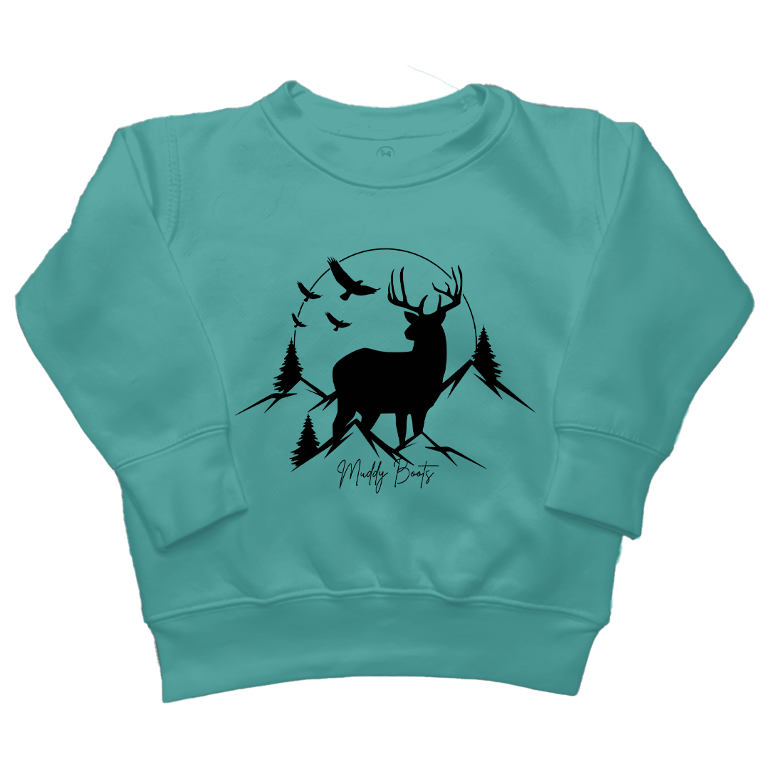 Mountain Deer Toddler Crew Neck Sweatshirt - Muddy Boots Clothing - Crew Neck Sweatshirt