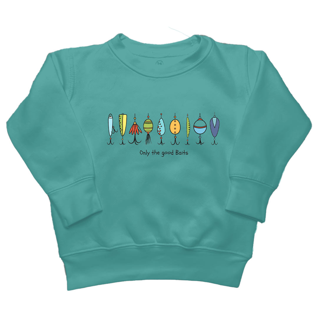 Only The Good Baits Toddler Crew Neck Sweatshirt - Muddy Boots Clothing - Crew Neck Sweatshirt