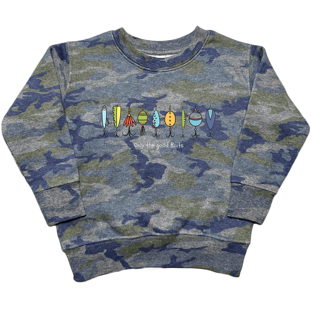 Only The Good Baits Toddler Crew Neck Sweatshirt - Muddy Boots Clothing - Crew Neck Sweatshirt