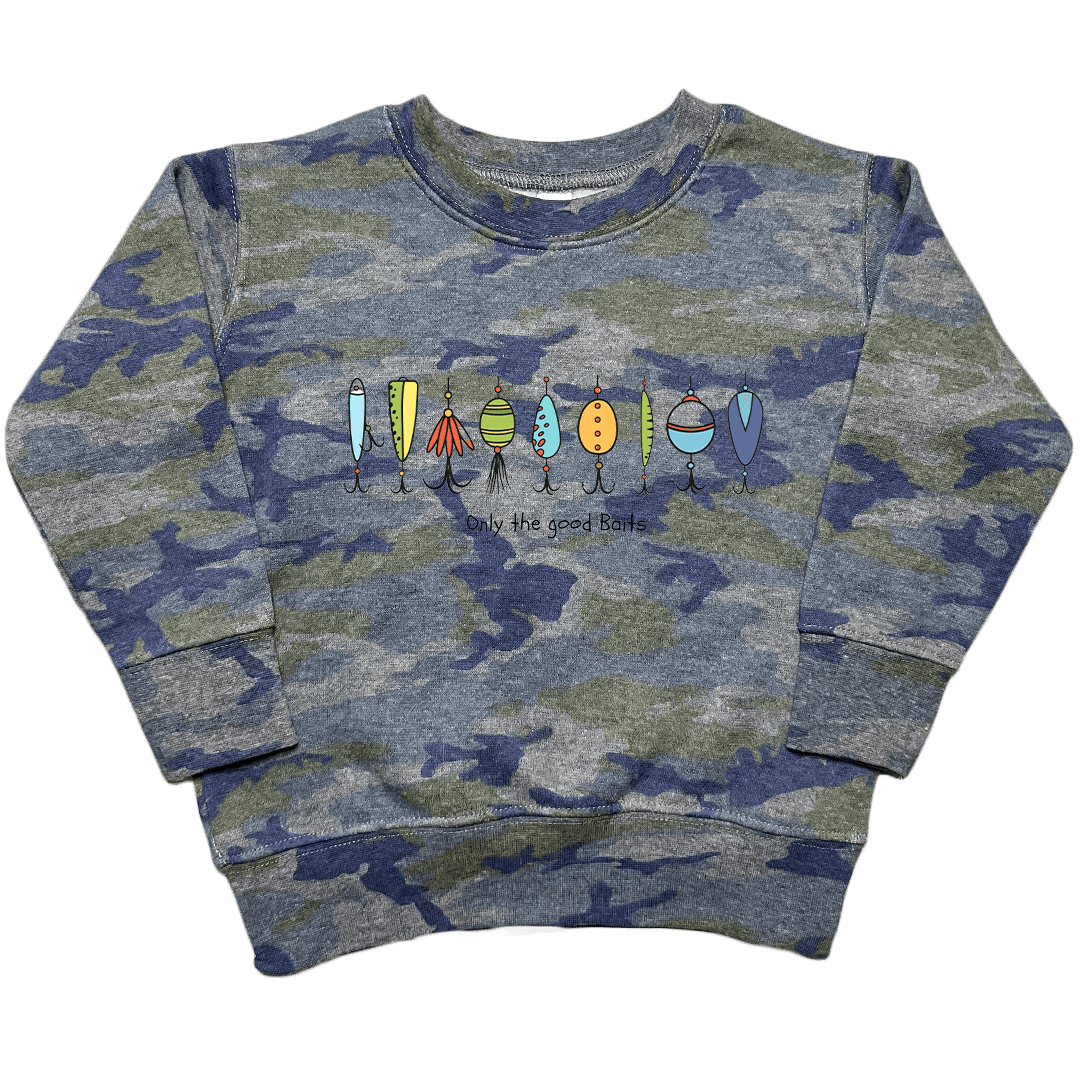 Only The Good Baits Toddler Crew Neck Sweatshirt - Muddy Boots Clothing - Crew Neck Sweatshirt