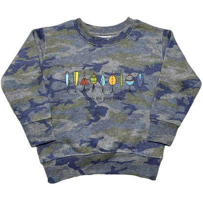 Only The Good Baits Toddler Crew Neck Sweatshirt - Muddy Boots Clothing - Crew Neck Sweatshirt