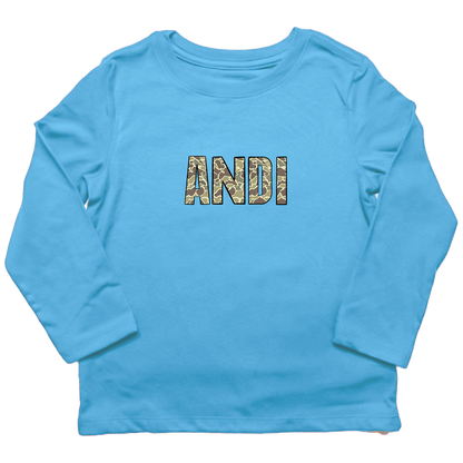 Personalized Camo Name Kids Long Sleeve Tee - Muddy Boots Clothing - Long Sleeve Tee