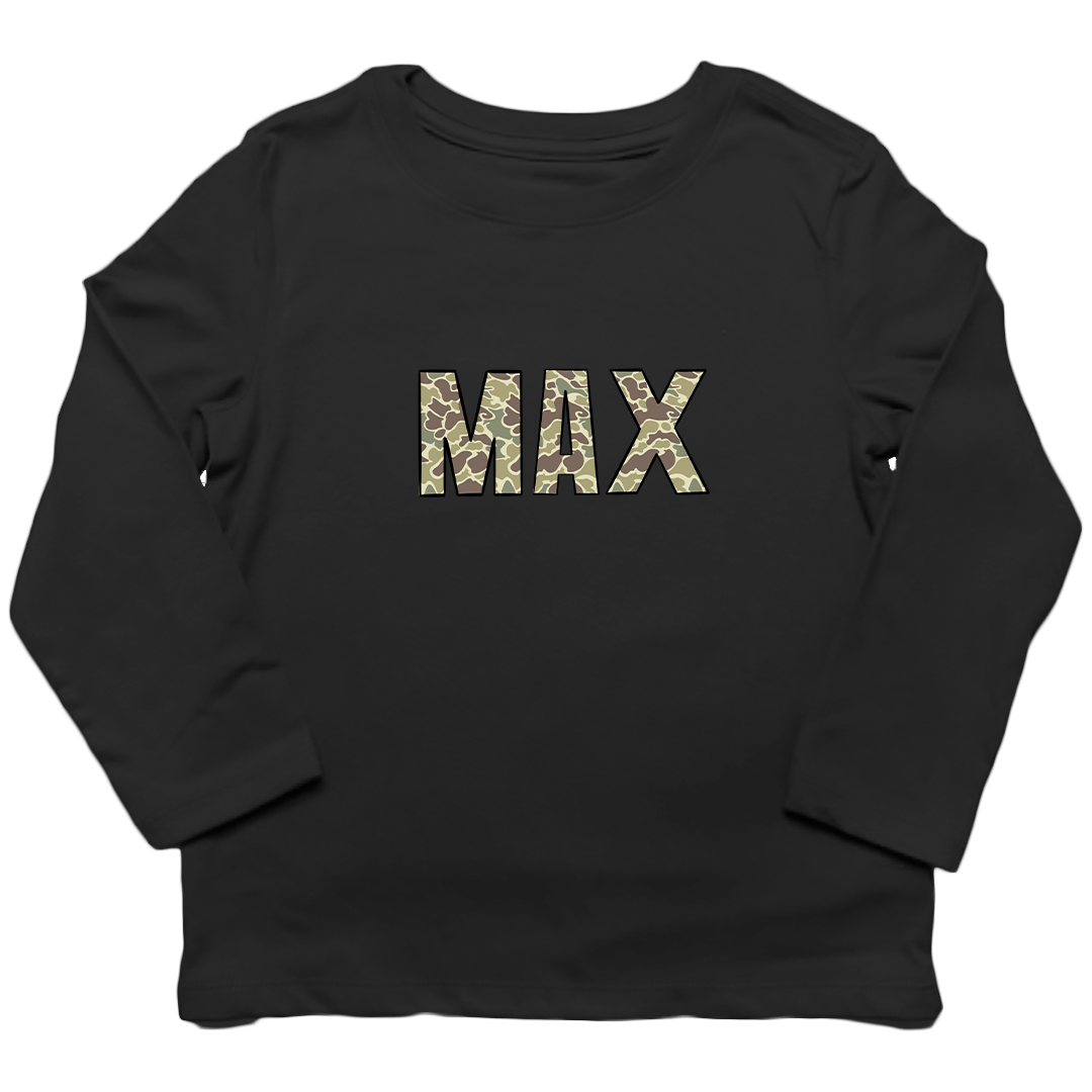 Personalized Camo Name Kids Long Sleeve Tee - Muddy Boots Clothing - Long Sleeve Tee