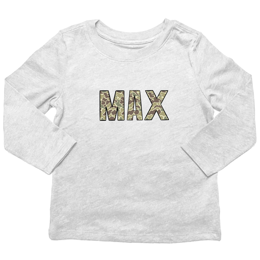 Personalized Camo Name Kids Long Sleeve Tee - Muddy Boots Clothing - Long Sleeve Tee