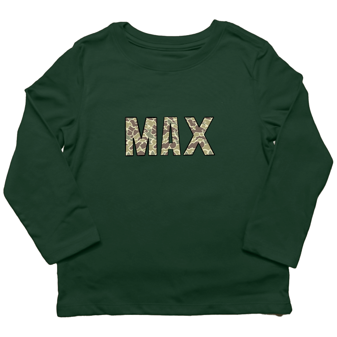 Personalized Camo Name Kids Long Sleeve Tee - Muddy Boots Clothing - Long Sleeve Tee