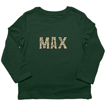 Personalized Camo Name Kids Long Sleeve Tee - Muddy Boots Clothing - Long Sleeve Tee