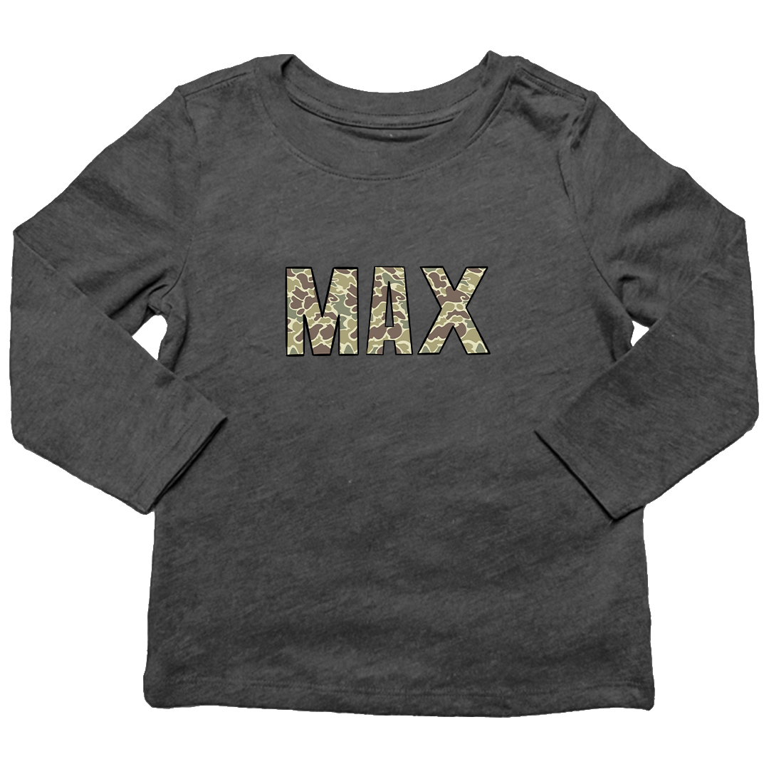 Personalized Camo Name Kids Long Sleeve Tee - Muddy Boots Clothing - Long Sleeve Tee