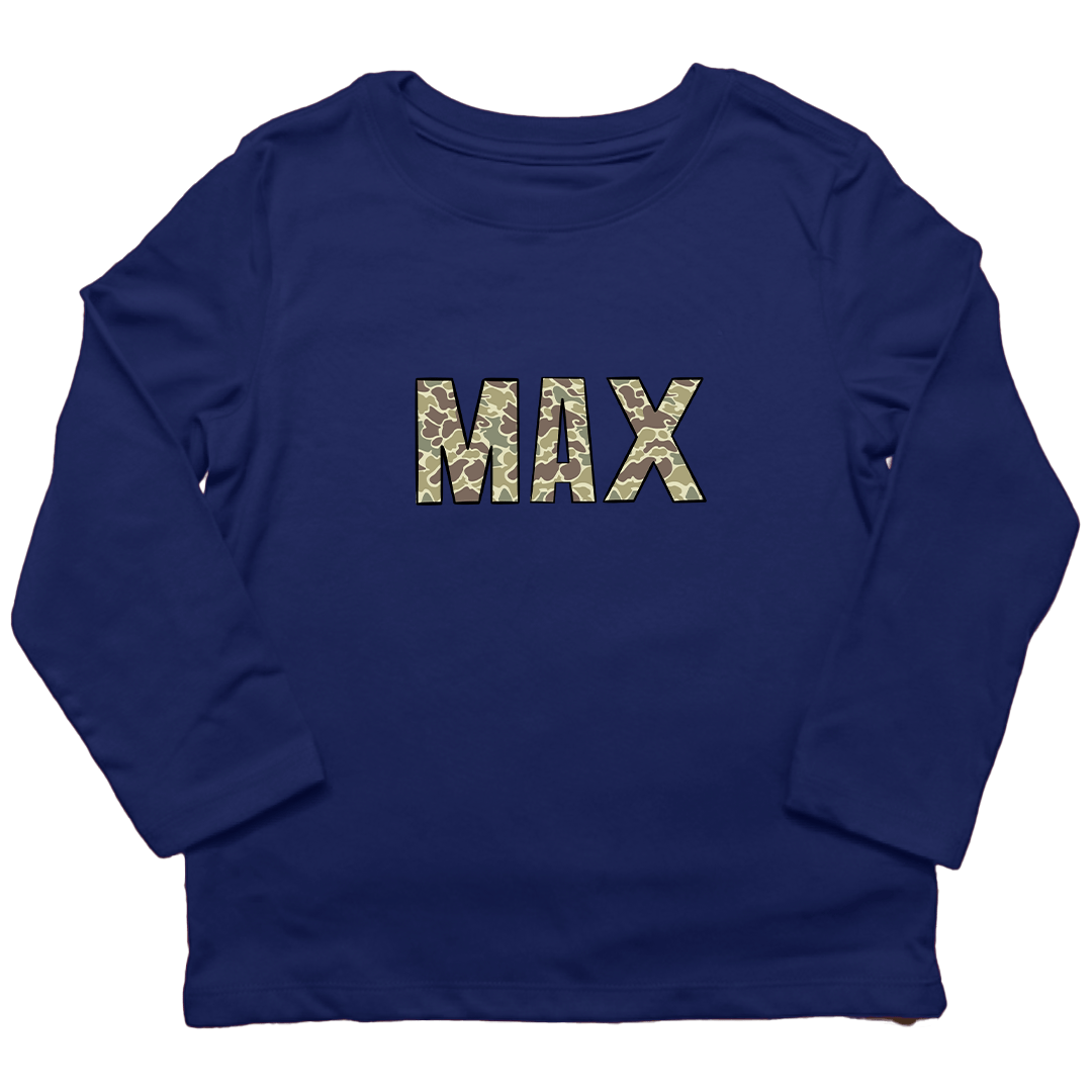 Personalized Camo Name Kids Long Sleeve Tee - Muddy Boots Clothing - Long Sleeve Tee