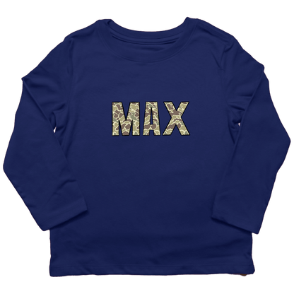 Personalized Camo Name Kids Long Sleeve Tee - Muddy Boots Clothing - Long Sleeve Tee