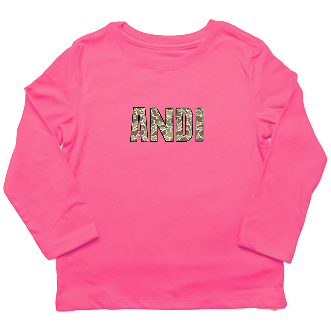 Personalized Camo Name Kids Long Sleeve Tee - Muddy Boots Clothing - Long Sleeve Tee