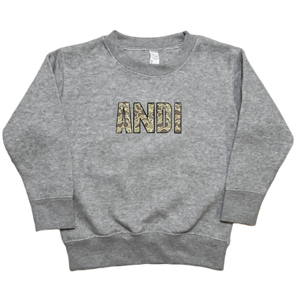 Personalized Camo Name Toddler Crew Neck Sweatshirt - Muddy Boots Clothing - Crew Neck Sweatshirt