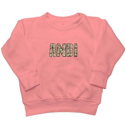 Personalized Camo Name Toddler Crew Neck Sweatshirt - Muddy Boots Clothing - Crew Neck Sweatshirt