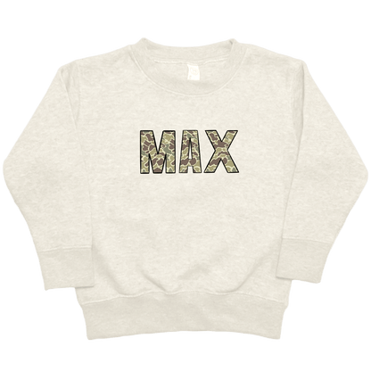 Personalized Camo Name Toddler Crew Neck Sweatshirt - Muddy Boots Clothing - Crew Neck Sweatshirt
