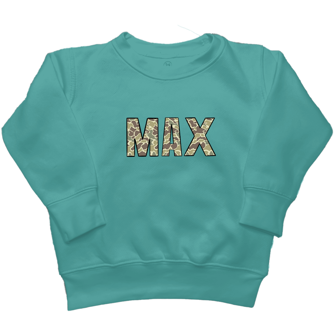 Personalized Camo Name Toddler Crew Neck Sweatshirt - Muddy Boots Clothing - Crew Neck Sweatshirt