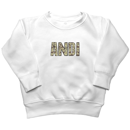 Personalized Camo Name Toddler Crew Neck Sweatshirt - Muddy Boots Clothing - Crew Neck Sweatshirt