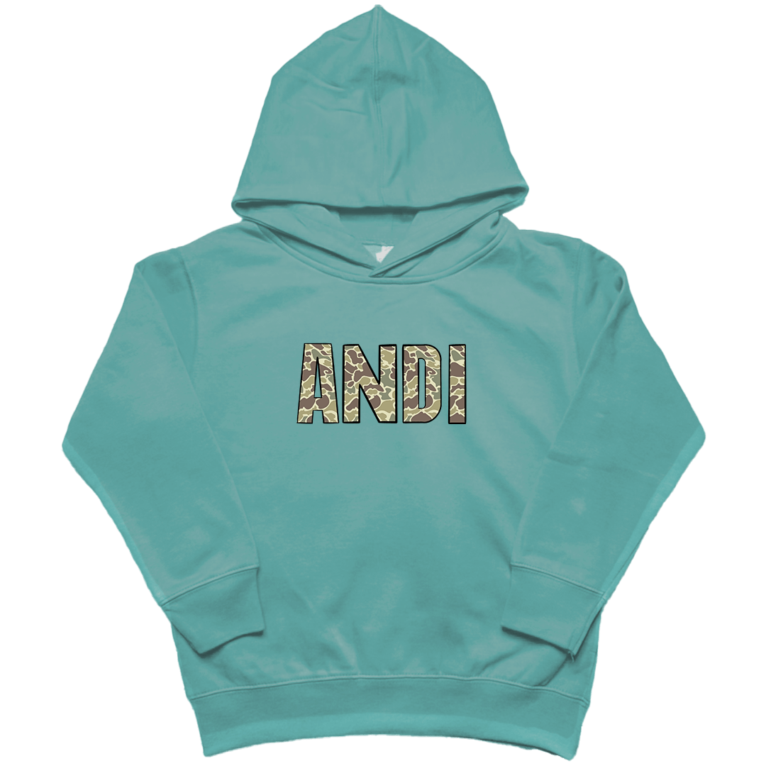 Personalized Camo Name Toddler Hoodie - Muddy Boots Clothing - Hoodie