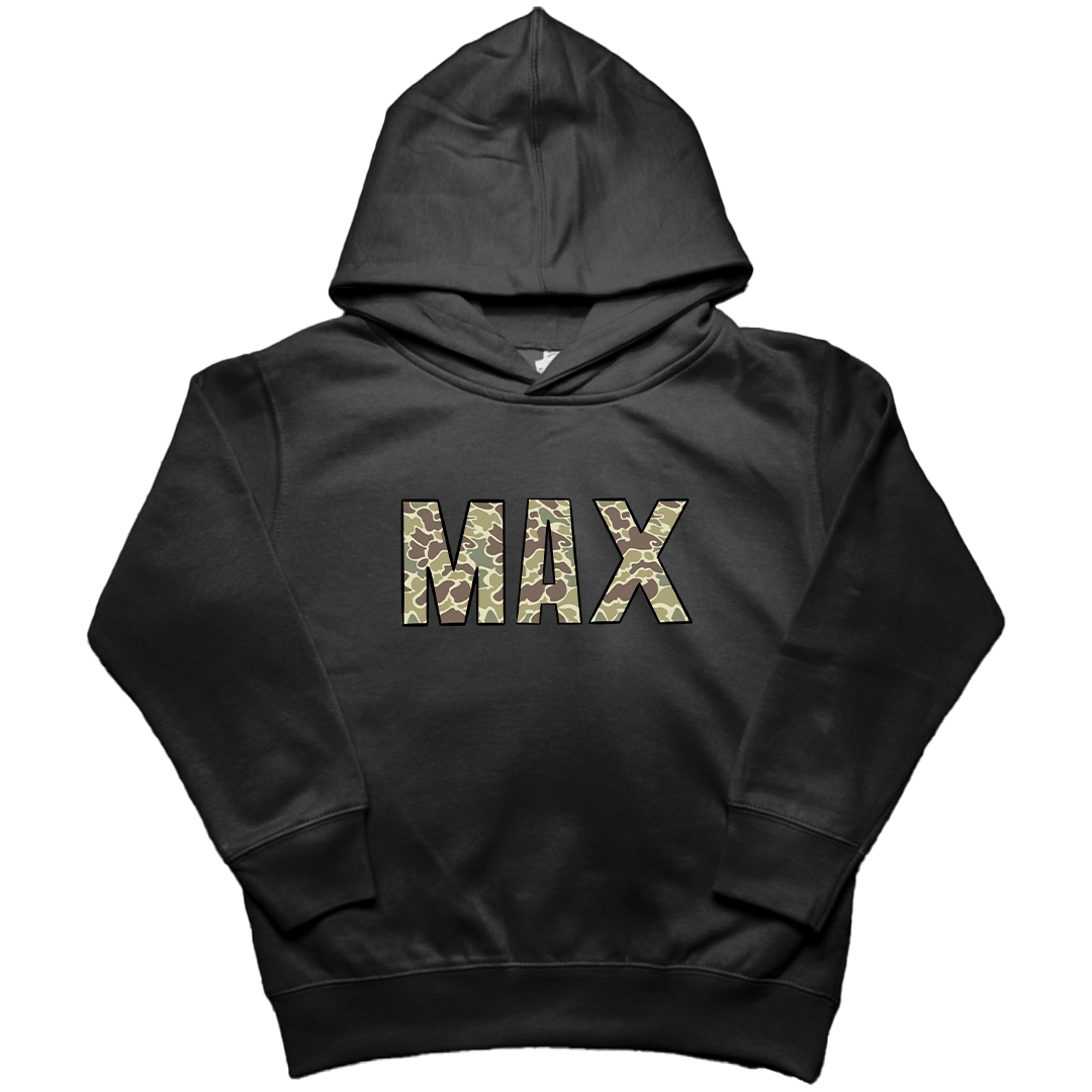 Personalized Camo Name Toddler Hoodie - Muddy Boots Clothing - Hoodie
