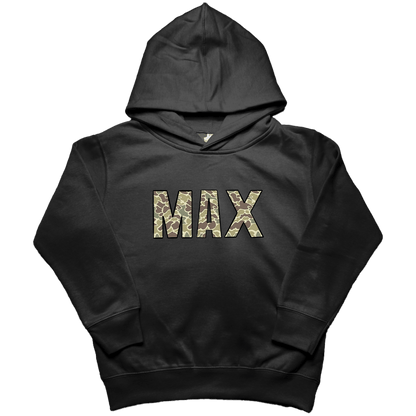 Personalized Camo Name Toddler Hoodie - Muddy Boots Clothing - Hoodie