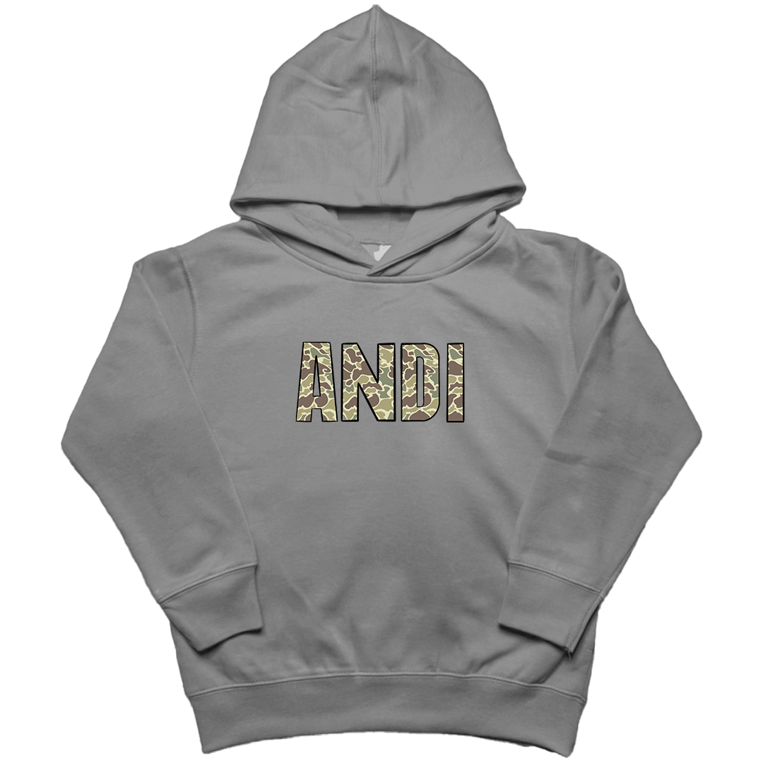 Personalized Camo Name Toddler Hoodie - Muddy Boots Clothing - Hoodie