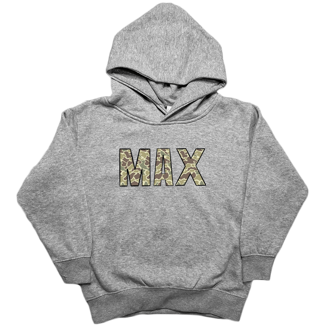 Personalized Camo Name Toddler Hoodie - Muddy Boots Clothing - Hoodie