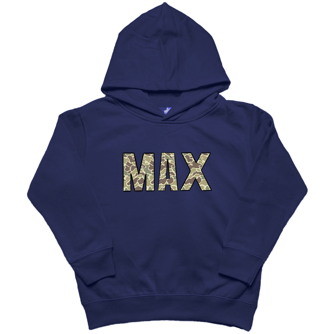 Personalized Camo Name Toddler Hoodie - Muddy Boots Clothing - Hoodie
