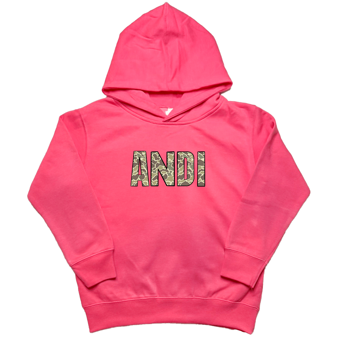 Personalized Camo Name Toddler Hoodie - Muddy Boots Clothing - Hoodie