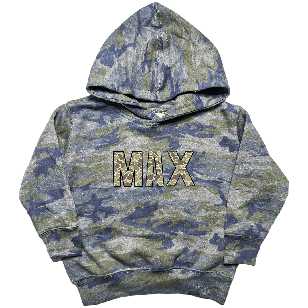 Personalized Camo Name Toddler Hoodie - Muddy Boots Clothing - Hoodie