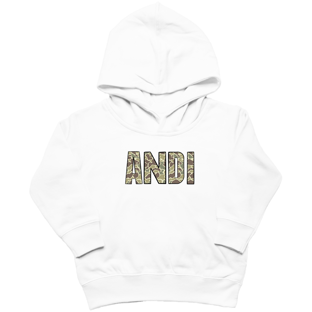 Personalized Camo Name Toddler Hoodie - Muddy Boots Clothing - Hoodie
