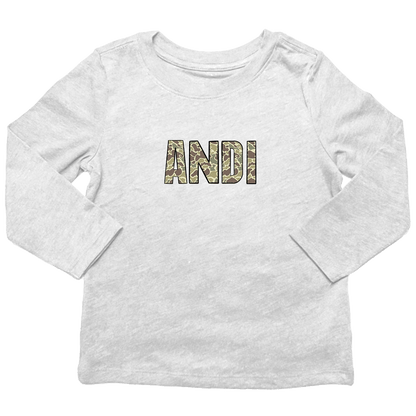 Personalized Camo Name Toddler Long Sleeve Tee - Muddy Boots Clothing - Long Sleeve Tee