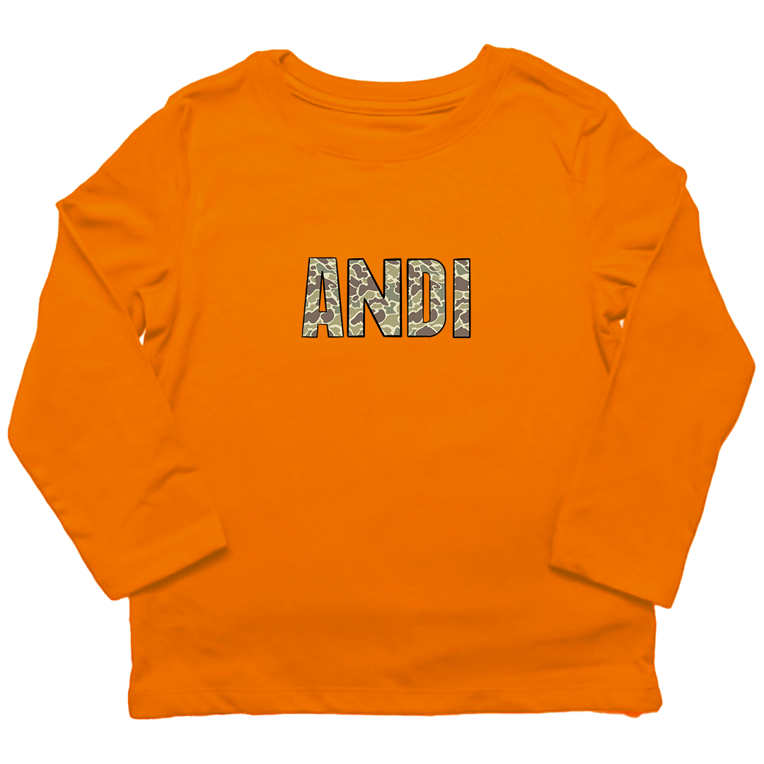 Personalized Camo Name Toddler Long Sleeve Tee - Muddy Boots Clothing - Long Sleeve Tee