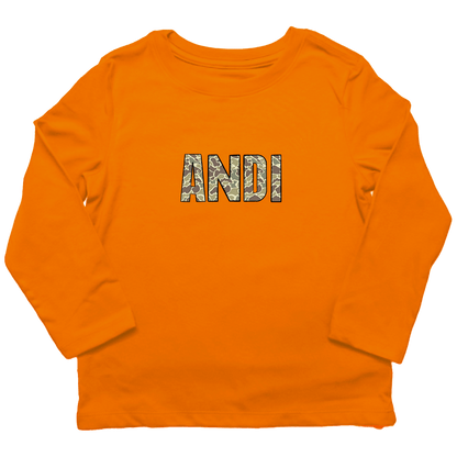 Personalized Camo Name Toddler Long Sleeve Tee - Muddy Boots Clothing - Long Sleeve Tee