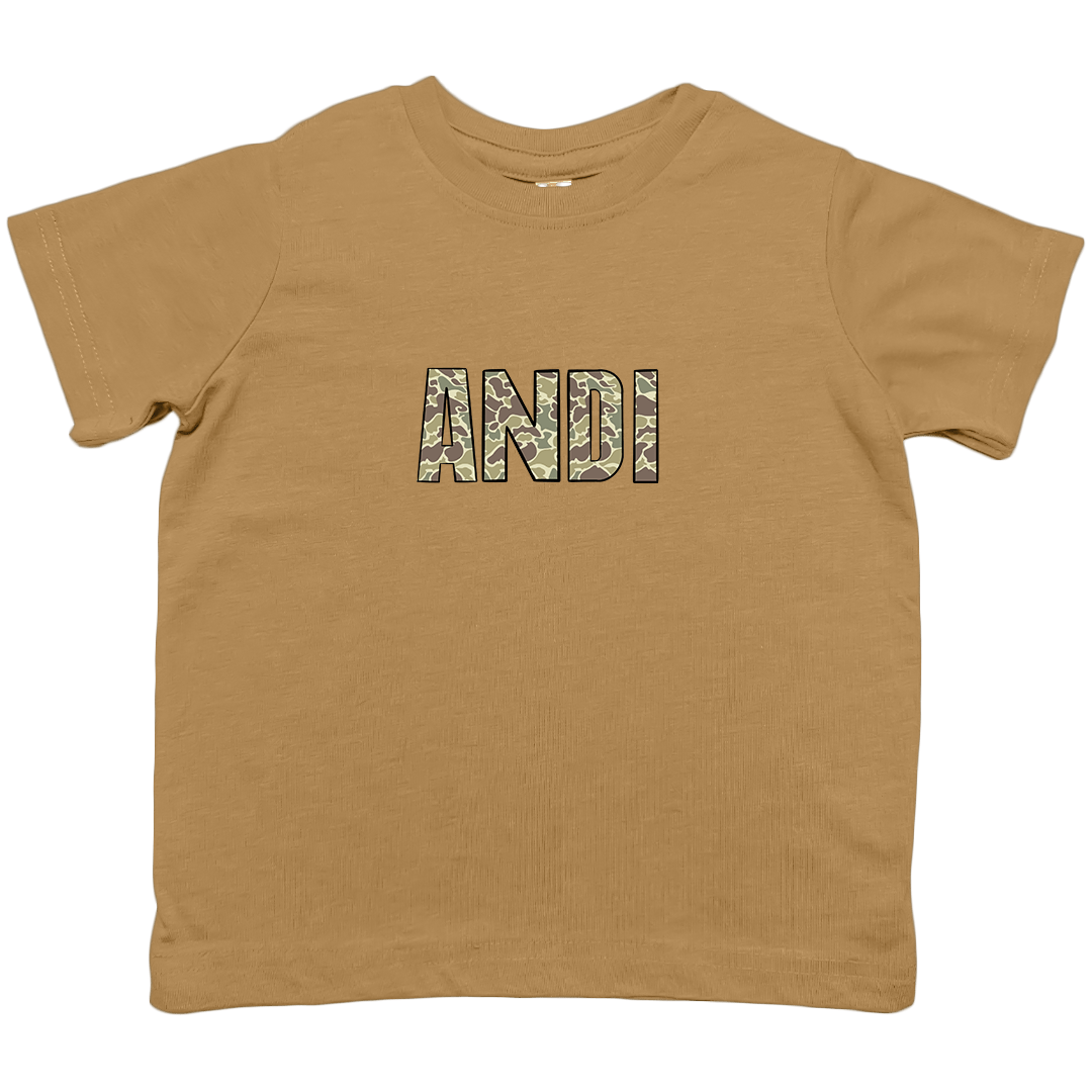 Personalized Camo Name Toddler Tee - Muddy Boots Clothing - T-Shirt
