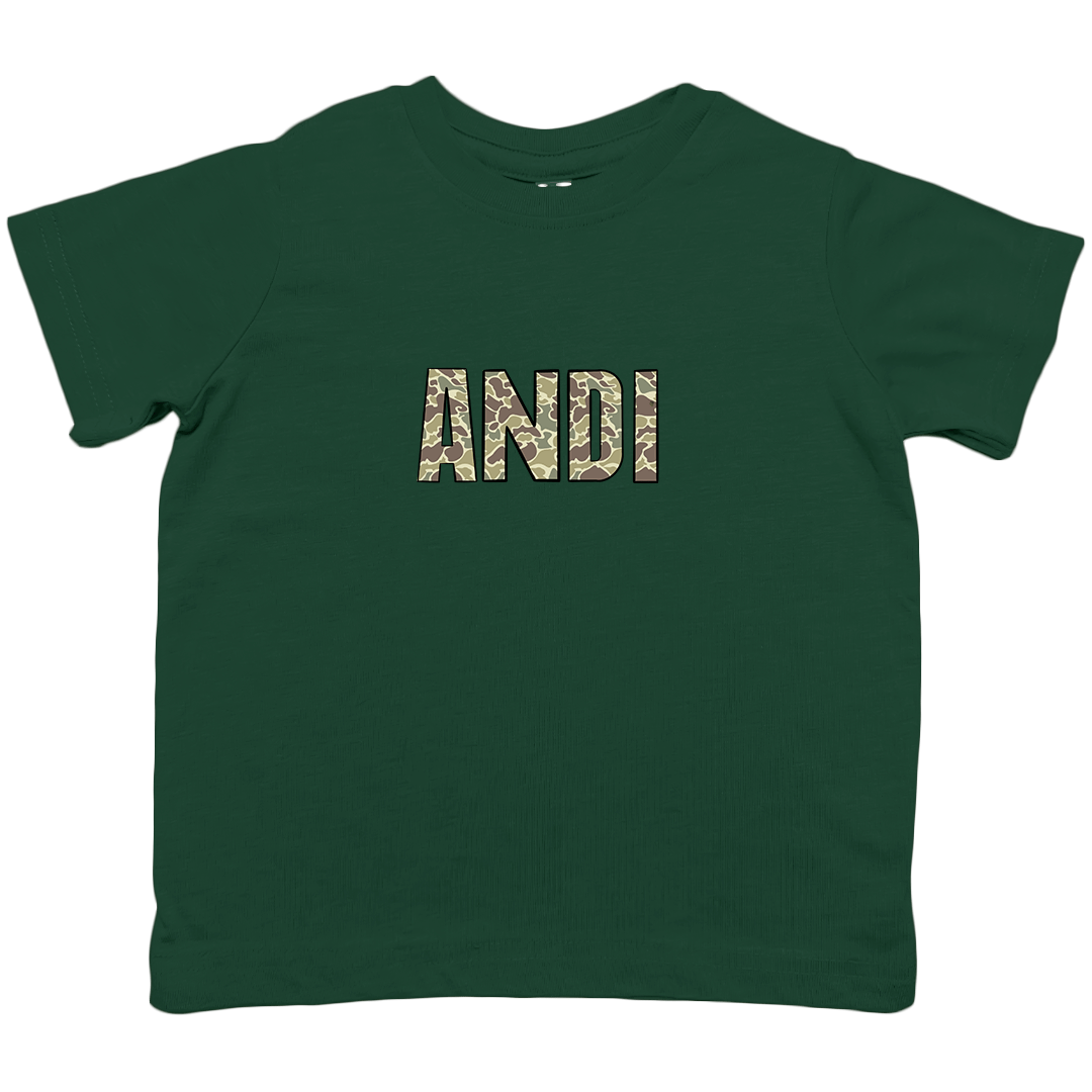 Personalized Camo Name Toddler Tee - Muddy Boots Clothing - T-Shirt