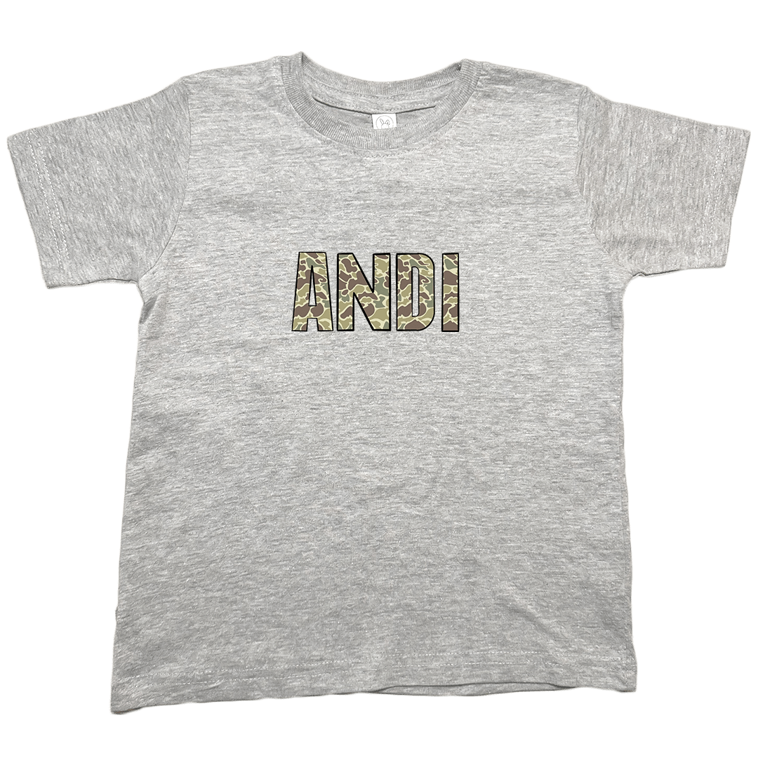 Personalized Camo Name Toddler Tee - Muddy Boots Clothing - T-Shirt