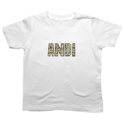 Personalized Camo Name Toddler Tee - Muddy Boots Clothing - T-Shirt